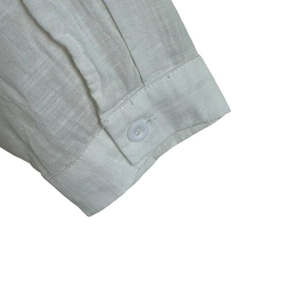 O-nelue White 100% Cotton 3/4 Sleeve Collared Asymmetrical Button Up Size L - Picture 6 of 9